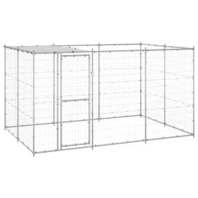 Outdoor Dog Kennel Galvanized Steel with Roof 78.1 ftÂ²