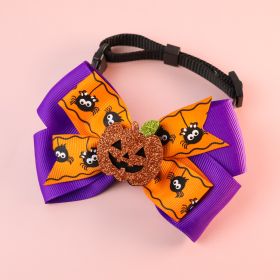 Pet Cat Dog Pumpkin Bow Tie Big Bell Decorations (Option: Purple-XS15to22cm)