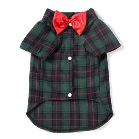 Pet Clothes Small And Medium-sized Dogs Plaid Shirt (Option: Dark Green Bow Tie Male-M)