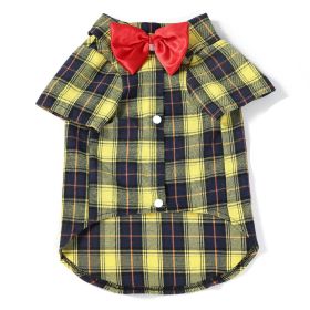 Pet Clothes Small And Medium-sized Dogs Plaid Shirt (Option: Yellow Bow Tie Male-M)