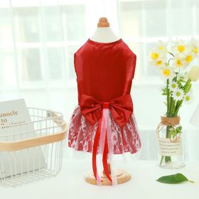 Pet Wedding Dress Bowknot Dog Thin Skirt (Option: Red-S)