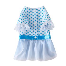 Dog Clothes Pet Polka Dot Breathable Princess Tulle Skirt (Option: Blue-M)