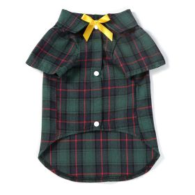 Pet Clothes Small And Medium-sized Dogs Plaid Shirt (Option: Dark Green Bow Knot Female-S)