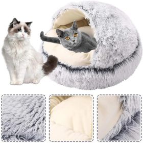 New Style Pet Cat Bed Dog Bed Round Plush Warm Cat's House Soft Long Plush Best Pet Bed Dogs For Cats Nest 2 In 1 Cat Accessorie (Color: grey)