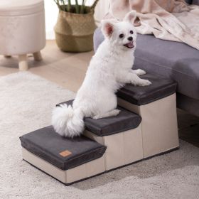 3 Tiers Foldable Dog Stairs; Pet Steps for Small to Medium Dogs; Dog Ladder Storage Stepper for Bed Sofa Couch (Color: grey)