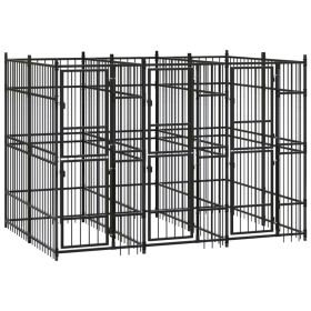 Outdoor Dog Kennel Steel 59.5 ftÂ² (Color: Black)