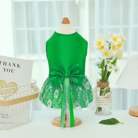 Pet Wedding Dress Bowknot Dog Thin Skirt (Option: Green-L)