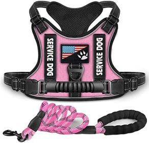 Shock Absorption Comfortable Night Vision Reflective Pet Harness Dog Vest Traction Chest Strap (Option: Pink With Rope-L)